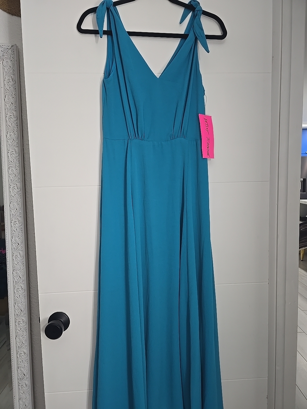 NWT Betsey Johnson Turq & Caicos Tie-Shoulder Maxi Dress Blue Teal Size 6